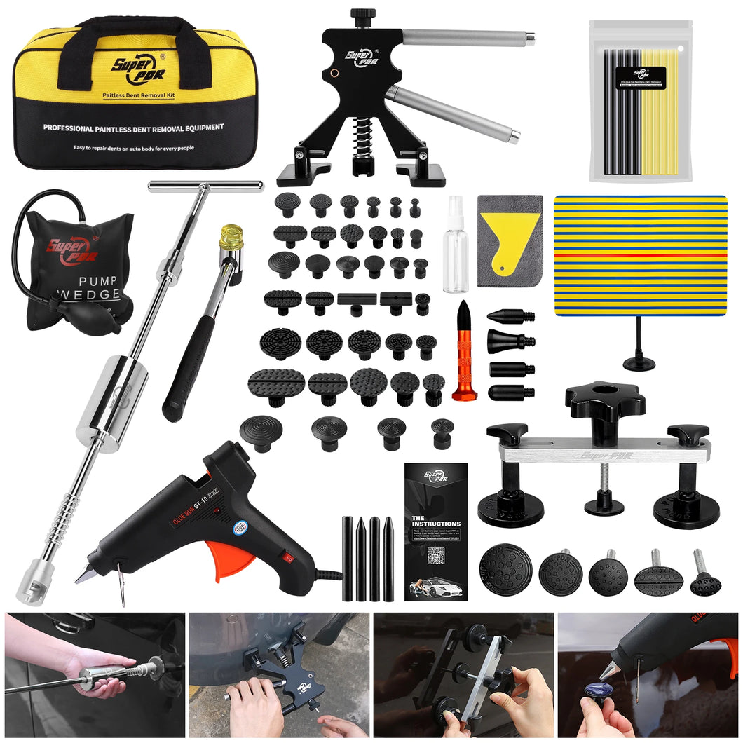 Super PDR Professional Car Dent Puller Metal T Dent Repair Tool Auto Repair Sheet Metal Kit Slide Hammer Reverse Hammer Glue +15pcs Glue Pull