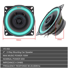 Load image into Gallery viewer, 4&quot; inch 2 Way 100W Car Audio HiFi Coaxial Speaker Auto Stereo Loudspeaker VO-402
