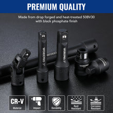 Load image into Gallery viewer, WORKPRO 18pcs 1/4&quot; 3/8&quot; 1/2&quot; Drive Tool Accessory Set Includes Socket Adapters Socket Extension Bars Swivel Universal Joints Impact Couplers
