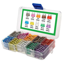Load image into Gallery viewer, 100pcs Auto Fuse Kit 2A 3A 5A 7.5A 10A 10 Types Car Fuse Assortment 15A 20A 25A 30A 35A Medium Size Blade Type Fuse Assorted Kit
