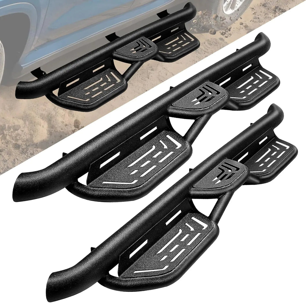 1 Pair Double-step Black Running Boards For 2019-2024 Chevy Silverado Crew Cab / GMC Sierra Crew Cab 1500, 2500