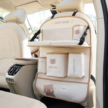 Load image into Gallery viewer, Leather Deluxe Car Seat Back Organizer-Multi-Function Storage, Foldable Dining Table Tray,Anti-Kick Pad, Sweet Bunny, Lucky Bear
