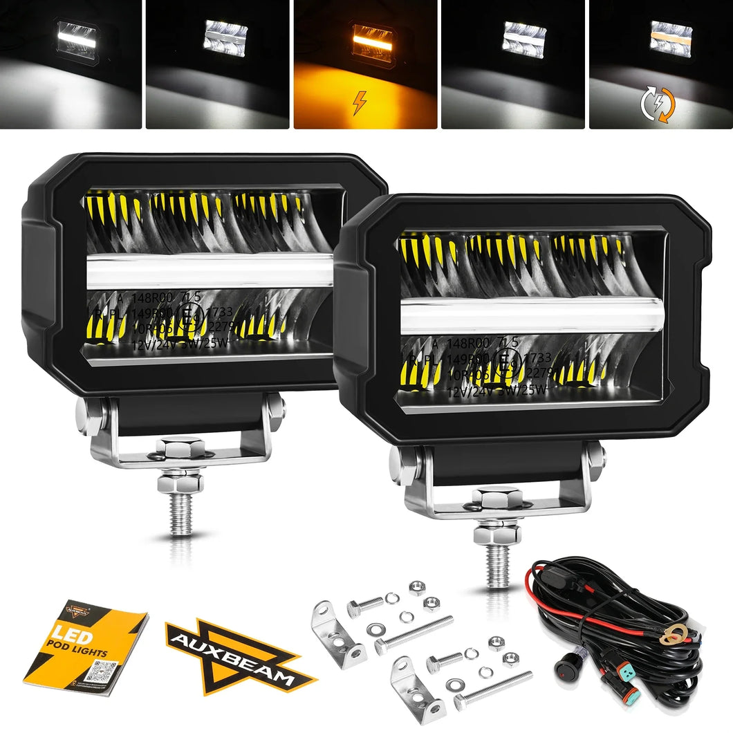 1 Pair 4.5 Inch 120W LED White DRL Amber Turn Signal Work Auxiliary Lights For Truck SUV Offroad