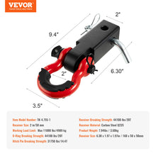 Load image into Gallery viewer, 2&quot; Inch D-Ring Shackle Hitch Receiver with Trailer Hitch Lock Pin Towing Accessories for Trucks Off-Road Vehicle Recovery
