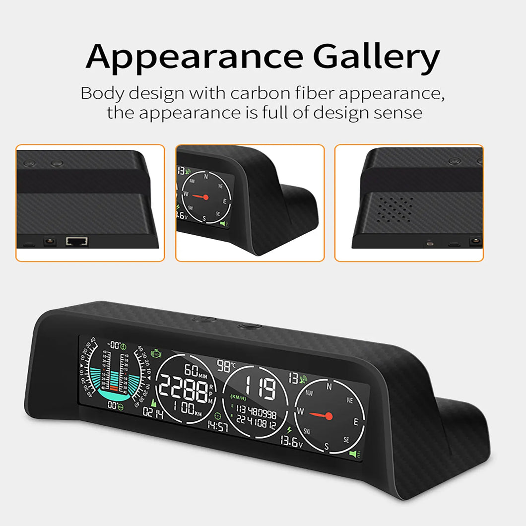 Car Head Up Display OBD+GPS Speedometer Tachometer Compass Voltage LCD Display Altitude Meter Off-road Intelligent Slope Meter