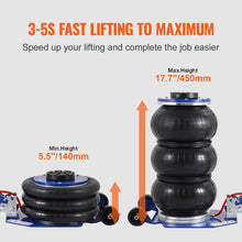Load image into Gallery viewer, 3 Ton / 5 Ton Triple Bag Pneumatic Jack Air Jack Quick Lift Heavy Duty Car Repair Jacks Folding Rod Jacks with Two Wheels
