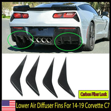 Load image into Gallery viewer, Black Carbon Fiber Style Rear Bumper Lower Air Diffuser Fins For 2014-2019 Chevy Corvette C7

