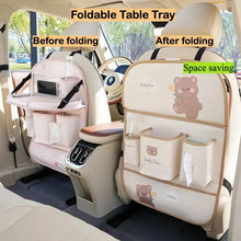 Load image into Gallery viewer, Leather Deluxe Car Seat Back Organizer-Multi-Function Storage, Foldable Dining Table Tray,Anti-Kick Pad, Sweet Bunny, Lucky Bear
