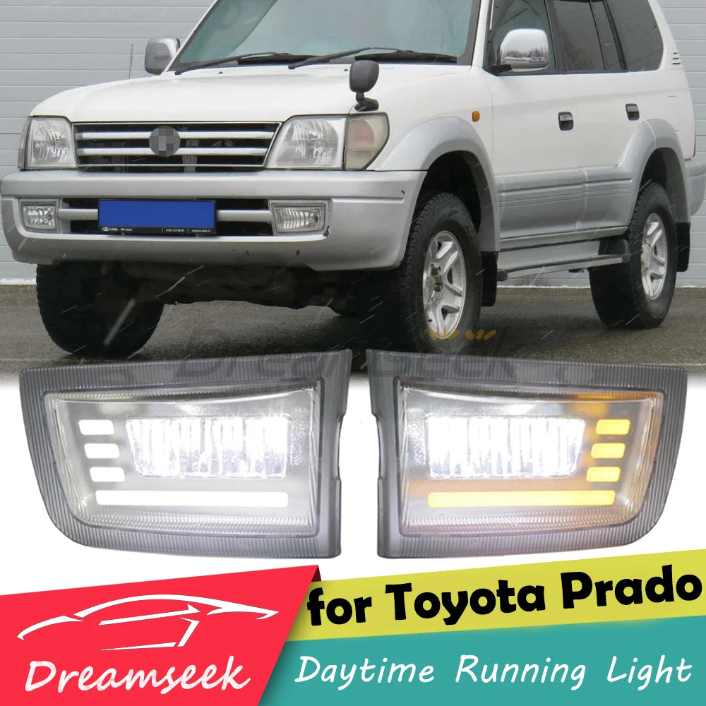 LED DRL Daytime Running Lights Turn Signal Fog Lights For 1996-2002 Toyota Land Cruiser Prado J90 LC90 Car Daytime Running Light Fog Lamp Turn Signal Daylight Driving Blinker