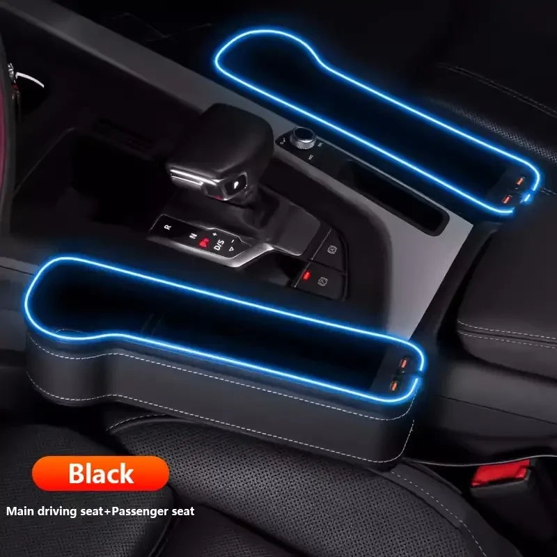 2pcs Car Seat Gap Padding Storage Box With Cup Holder USB Charging  Stylish LED Light