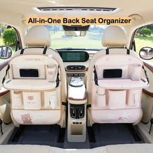 Load image into Gallery viewer, Leather Deluxe Car Seat Back Organizer-Multi-Function Storage, Foldable Dining Table Tray,Anti-Kick Pad, Sweet Bunny, Lucky Bear
