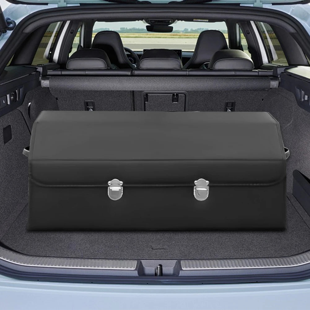Car Trunk Foldable Black Leather Tools Storage Box Organizer Box Large Capacity For Toys Books Tools