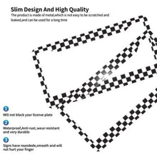 Load image into Gallery viewer, 2 Pack Black and White Racing Checkered Pattern License Plate Frames 2 Holes Aluminum License Plate Cover with 2 Pcs Car Coasters and
