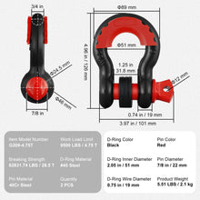 Load image into Gallery viewer, SucceBuy 2Pcs 3/4&quot; D-Ring Shackle 62832lb Break Strength Bow Shackles with Isolator &amp; Washers for Jeep Off-Road Vehicle Recovery
