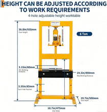 Load image into Gallery viewer, 6/12/20 Ton Hydraulic H-Frame Shop Press Heavy-Duty Steel, Adjustable Height Table, Dual Arbor Plates Ideal for Garage Car Repair, Bending &amp; Pressing
