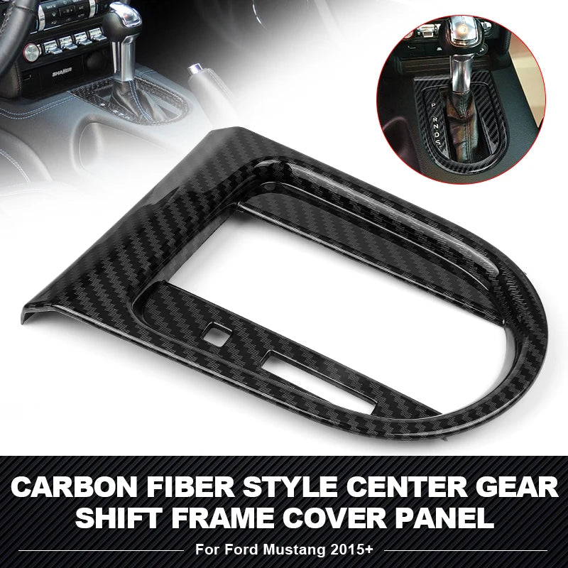 Carbon Fiber Style Interior Center Gear Shift Frame Cover Panel For 2015-2022 Ford Mustang Gear Shift Bezel Panel Protective Trim
