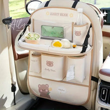 Load image into Gallery viewer, Leather Deluxe Car Seat Back Organizer-Multi-Function Storage, Foldable Dining Table Tray,Anti-Kick Pad, Sweet Bunny, Lucky Bear
