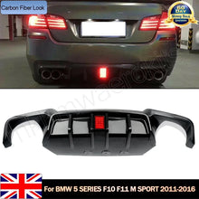 Load image into Gallery viewer, Carbon Fiber Style/ Gloss Black Rear Bumper Lower Diffuser For 2010-2017 BMW 5 Series F10 Saloon M Sport/ F11 Estate M Sport With LED Light
