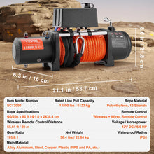 Load image into Gallery viewer, 12V Offroad Emergency 13500lbs Electric Winch With 80ft Synthetic Rope 65.6&#39; Foot Range Wireless &amp; Wired Remote Control
