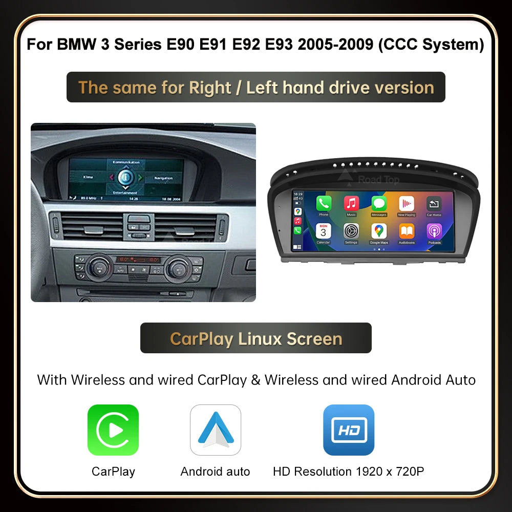 8.8'' Screen Wireless RoadTop CarPlay/Android Multimedia Screen For 2005-2011 BMW Series 3 Series E90 E91 E92 E93 CCC/CIC System Multimedia Display Screen