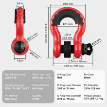 Load image into Gallery viewer, SucceBuy 2Pcs 3/4&quot; D-Ring Shackle 62832lb Break Strength Bow Shackles with Isolator &amp; Washers for Jeep Off-Road Vehicle Recovery
