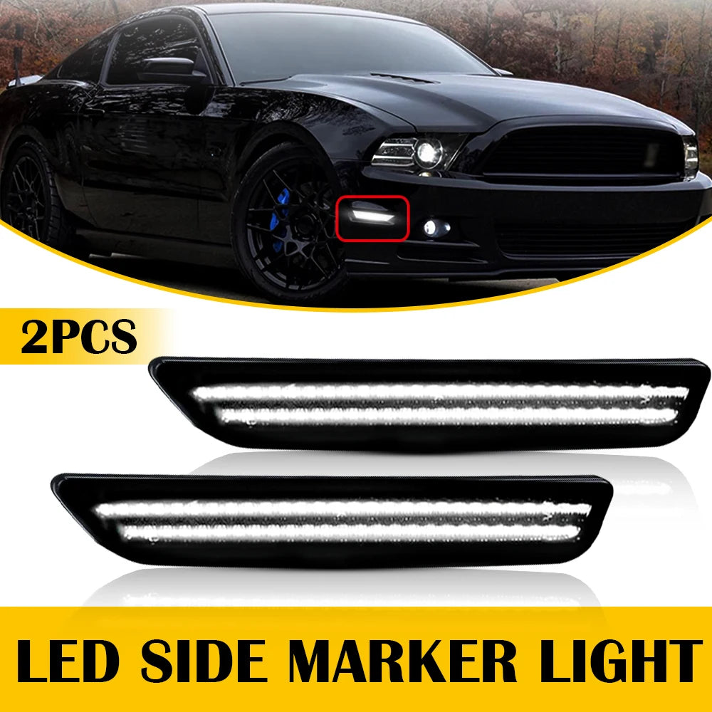 2/4pcs Smoked Lens White LED Front & Rear Bumper Side Marker Lights For 2010-2014 Ford Mustang GT Shelby GT500 Boss 302