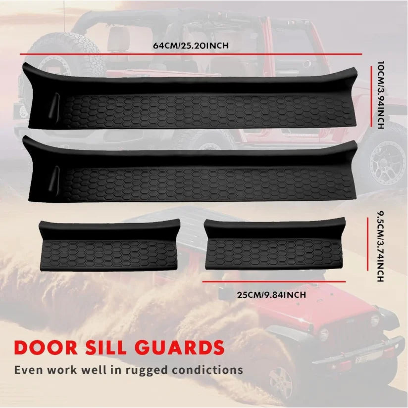 4pcs Door Sill Protectors For 2018-2024 Jeep Wrangler JL Rubber Door Sill Guards Entry Scuff Plate Cover All-inclusive Threshold Strips