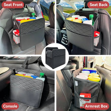 Load image into Gallery viewer, 2pcs Black Car Seatback Large Organizer With Storage Pockets, PU Leather Car Trash Bag 2.14 Gallon Large Capacity
