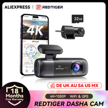 Load image into Gallery viewer, REDTIGER F9 Dash Cam 4K Front and Rear WiFi GPS Car Camera for Parking Mode Car DVR for Night Vision Car Recorder By App Control

