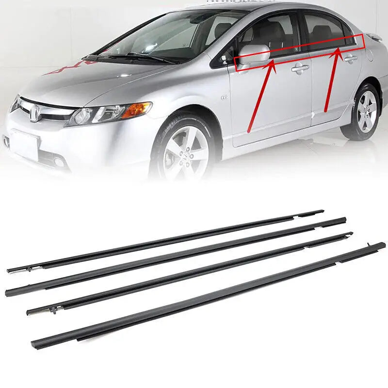 4pcs Car Window Belt Moulding Trim Weatherstrips Seal Fit For 2006-2011 Honda Civic Sedan 4DR
