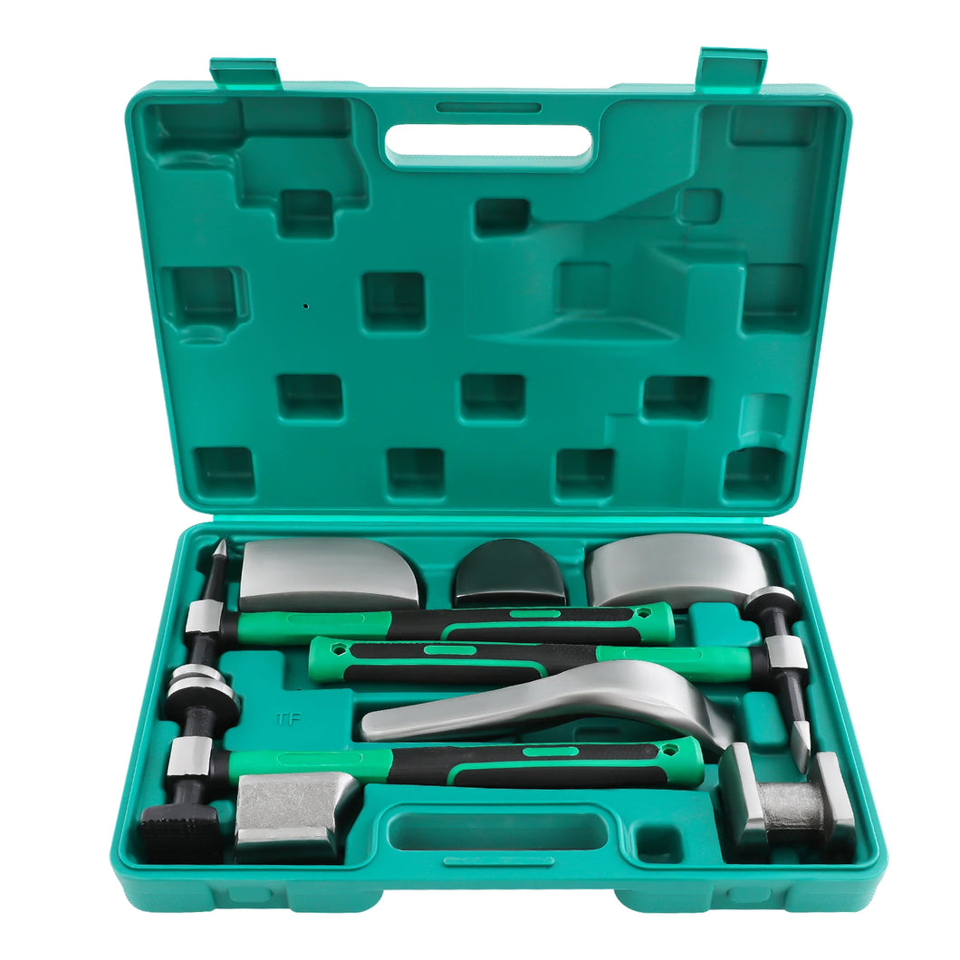 9pcs Auto Body Repair Tool Kit, Sheet Metal Dent Repair Kit, Manual Dent Removal Tools Set 3 Hammers 6 Dollies 1 Carry Case