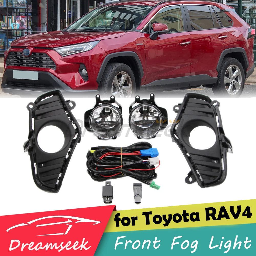 1 Pair Halogen Fog Lights & Bezel Kits For 2019-2023 Toyota RAV4 LE XLE Limited Front Bumper Lamp W/ Wiring Relay Bezel Switch Harness L+R Side