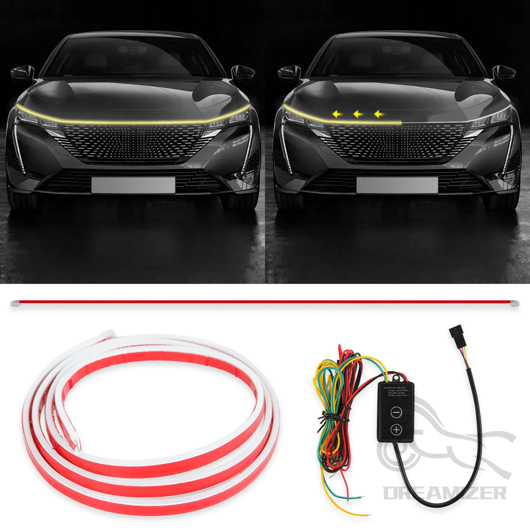 Universal 12V White LED Light Strip Scan Starting Car Hood Decorative Lamp Car Daytime Running Light DRL Dynamic Auto Tuning Headlight Strip