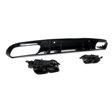 Load image into Gallery viewer, Gloss Black Rear Bumper Lower Spoiler Diffuser with Exhaust Tips For 2015-2021 Mercedes Benz C Class C205 Coupe / C205 Convertible AMG Line Exterior Package Only
