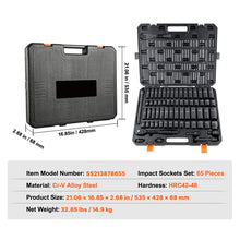 Load image into Gallery viewer, 65pcs 1/2&quot; Drive Impact Socket Set  6 Point Cr-V Alloy Steel for Auto Repair Easy-to-Read Size Markings Rugged Construction
