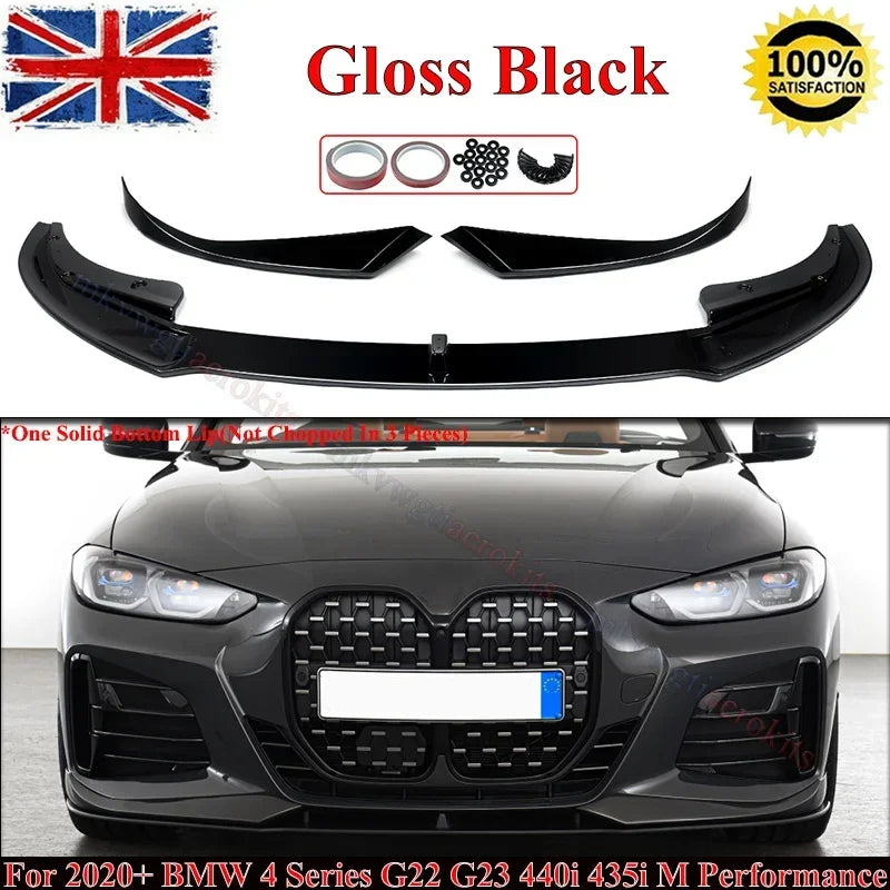 3pcs Gloss Black Front Bumper Lower Spoiler Diffuser For 2021-2023 BMW 4 Series G22 G23 M-Sport