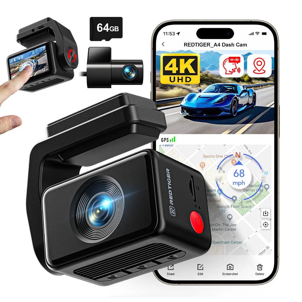 REDTIGER A4 Dash Camera Front & Rear 4K Dash Cam  Drive Recorder For WiFi GPS Car DVR For 24H Parking Mode Black Box for Car