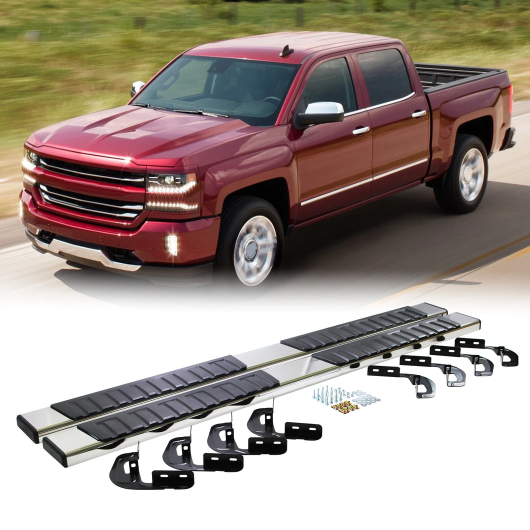 1 Pair Polished Stainless Steel Running Boards For 2007-2019 Chevrolet Silverado Crew Cab / GMC Sierra Crew Cab 1500 2500 3500HD Crew Cab, NO diesel