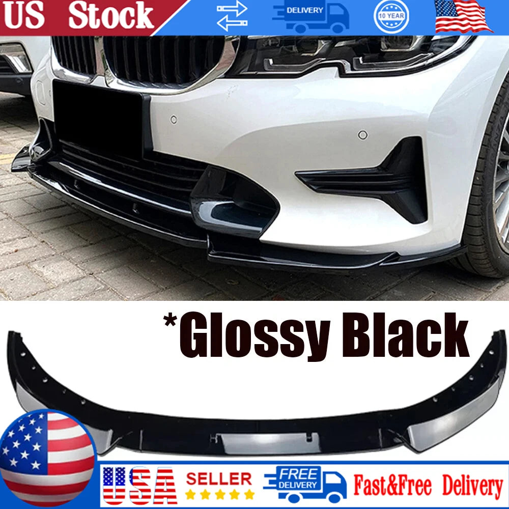 Gloss Black Front Bumper Lower Spoiler Diffuser Splitters For 2019-2022 BMW 3 Series G20 G21 320i