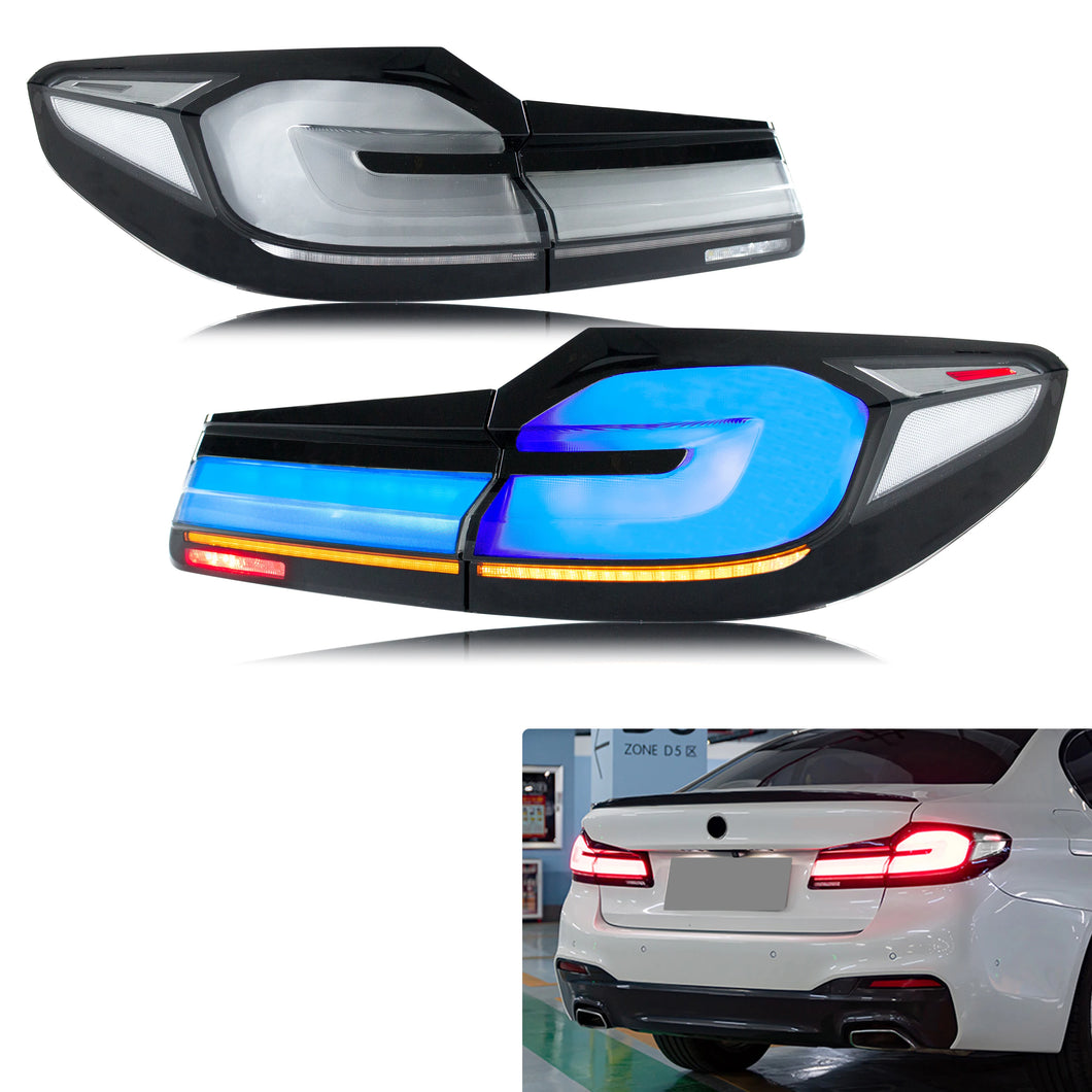 4pcs LED Tail Lights For 2017-2020 BMW 5 Series G30 F90 M5 520 530 Start-up Animation Sequential Turn Signal Blue Start-up Animation Rear Lamps Assembly