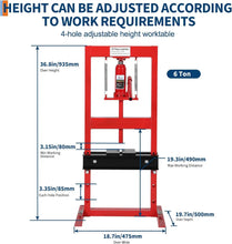 Load image into Gallery viewer, 6/12/20 Ton Hydraulic H-Frame Shop Press Heavy-Duty Steel, Adjustable Height Table, Dual Arbor Plates Ideal for Garage Car Repair, Bending &amp; Pressing
