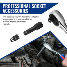 Load image into Gallery viewer, WORKPRO 18pcs 1/4&quot; 3/8&quot; 1/2&quot; Drive Tool Accessory Set Includes Socket Adapters Socket Extension Bars Swivel Universal Joints Impact Couplers
